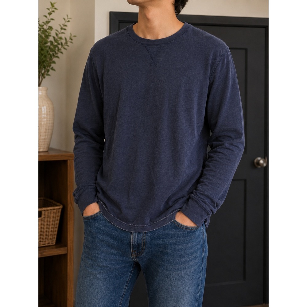 Calvin Klein Jeans Mens Navy Blue Long Sleeve Cotton Slub T-Shirt Size Medium